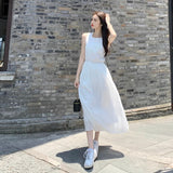 Anokhinaliza Summer Square Collar Embroider White Dress Women Elegant Party Solid Drawstring Female Sundress Fashion Chic Midi Dresses