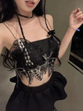 Anokhinaliza Black Lace Embroidered Butterfly Camisole Women Hotties Summer Stitch Sleeveless Vest Corset Crop Top Y2k Streetwear