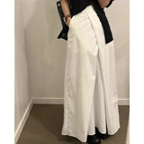 Anokhinaliza Korean Retro Pleated Loose Casual A-line Skirt Women Summer New High Waist Solid Color All Match Mid-length Skirt