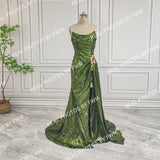 Anokhinaliza  Gorgeous Green Strapless Corset Back Glitter Sequin Lace Mermaid Evening Dress Side Slit Long Prom Gown For Party Events