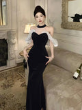 Anokhinaliza Sexy Off Shoulder Evening Party Dress French Elegant Bodycon Velvet Sleeveless Vestidos Robe Women Mesh Patchwork Clothes Summer