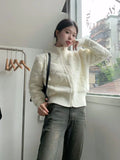 Anokhinaliza White Turtleneck Slim Elegant Zipper Sweaters Korean Chic Simple Y2k Aesthetic Women's Coats Fashion All Match Knitted Cardigans