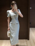 Anokhinaliza High Quality Summer Ladies French Small Fragrant Slim Long Dresses For Women Korean Elegant Fashion Party Dress Vestidos Robes