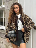 Anokhinaliza Autumn Leopard Jacket Coat Women 2024 New Arrivals O Neck Single Breasted Jacket Casual Female Coat