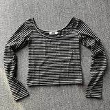 Anokhinaliza Casual Striped T-Shirt For Women Fashion Vintage Women's Long Sleeve Round Neck Slim Tee 2024 Spring Female Gentle Street Top
