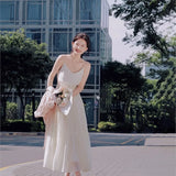 Anokhinaliza Women's V-neck Tencel Slip Dress Summer New Gentle Elegant Lightweight Breathable Sleeveless
