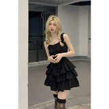 Anokhinaliza Japanese Gothic Lolita Style Dresses Women Elegant Kawaii Sleeveless Black Mini Harajuku Sexy Korean Style Ruffle Dress