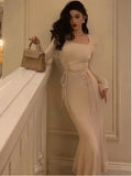 Anokhinaliza Elegant Square Neck Mermaid Dresses 2024 Spring New Fashion Boydcon Evening Party Prom Vestidos Women Casual Holiday Clothes