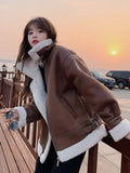 Anokhinaliza 2024 Autumn And Winter New Fashion Lamb Fur Coat Female Y2K Street Punk Wind Fur One Motorcycle Suit Short Loose Casual Coats