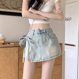 Anokhinaliza Summer Irregular Chic Fake Two Piece Casual Female Jean Shorts Y2K Classic High Waist Fashion Lace-up Simple Shorts for Women