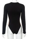 Anokhinaliza New 2024 Long Sleeve Mesh Patchwork Bodysuit Women O-neck See-through Sexy Tops One Piece Night Club Outfit T-shirt Streetwear