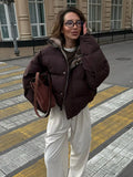 Anokhinaliza Winter Warm Windproof Women's Coat Casual Loose Fashion Retro Brown Short Coats New Zipper Single Breasted Women Outerwears