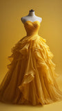 Anokhinaliza Retro Ball Gown Sweetheart Tulle Yellow Party Dress Prom Dress Evening Dress SD1762