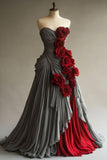 Anokhinaliza Retro Ball Gown Sweetheart Chiffon Gray Party Dress Prom Dress Evening Dress SD1763