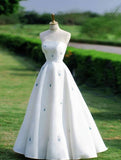 Anokhinaliza Aesthetic Ball Gown Strapless White Satin Long Evening Dress Prom Dresses SD1780