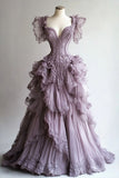 Anokhinaliza Retro Ball Gown Sweetheart Layers Lilac Tulle Party Dress Long Prom Dresses Evening Dress SD1782