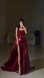 Anokhinaliza Modest Mermaid Strapless Burgundy Floor Length Evening Dress Sequin Prom Dresses SD1797