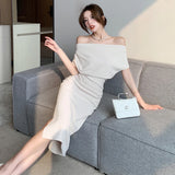 Anokhinaliza Fashion New Women Elegant Bodycon Slim Midi Party Dress Sexy Vintage Casual Prom Birthday Vestidos Female Korean Chic Clothes