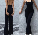 Anokhinaliza - Sexy Backless Spaghetti Strap Jumpsuit Woman Summer Black Skinny Bodycon Bodysuit Pants Holiday Ladies Casual Jumpsuits