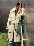 Anokhinaliza Spotted Leopard Faux Fur Coat Toka Suit Collar Women Fur Effect Long Coats Fashion Elegant Fluffy Overcoat Winter Plush Outwear