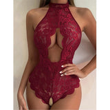 Anokhinaliza Crotchless Red Sexy Lingerie Women Erotic Clothing Lace Sex Underwear Open Bra Babydoll Dress Transparent Sexiest Bodysuits