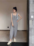 Anokhinaliza Summer New Jumpsuit Korean Version Loose Fitting and Age Reducing Thousand Bird Checkered Suspender Leg Tie Jumpsuit Set