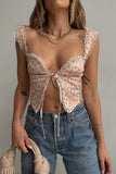 Anokhinaliza Floral Lace Crop Top y2k Patchwork Tie Up Corset Top Mesh Sexy Retro Mini Vest Women Beach Chic Tee Summer New Cami