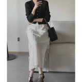 Anokhinaliza Korean Bow Lace-up Loose Casual Mid-length Skirt Women 2024 Summer New High Waist Solid Color All Match A-line Skirt