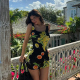 Anokhinaliza Flower Print Sleeveless Mini Bodycon Women's Dress Vacation Summer Dresses For Woman 2024 Sexy Kylie Jenner Y2K Outfits