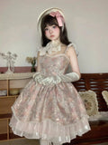 Anokhinaliza Cute Lolita Pink Purple Flying Sleeve Jacquard Lolita Dress JSK Cute Sweet Prom Dress