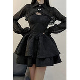 Anokhinaliza Black Sexy Lolita Dress Women Gothic Vintage Harajuku Halloween Cosplay Costumes Long Sleeve Fairy Dress Women's Two Piece Set