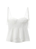 Anokhinaliza White Smocked Strappy Camisole Women's Sexy Sleeveless Ruffle Slim Bra Solid Color Streetwear Y2k Women's Tops Camisole