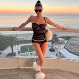 Anokhinaliza Black Mesh Ruched Strapless Mini Dresses For Women Sexy Night Club Dress Summer Beach Vacation Outfits 2024 Y2K Clothes