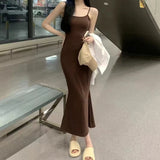 Anokhinaliza Sexy Women Bodycon Dress Casual Black Slim Backless Dresses Korean Long Sleeveless Dress Elegant Evening Party Midi Chic