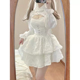 Anokhinaliza Hot Girl Lace White Kawaii Lolita Dress Woman Cascading Ruffl Long Sleeve Fairy Dress Straps Birthday Party Quinceanera Dresses