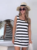 Anokhinaliza Elegant Stripe Knitted Women's Mini Strap Dress Fashion Square Necked Sleeveless Suspender Dresses Chic Office Lady Vestido