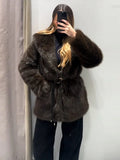 Anokhinaliza Fashion Luxury Faux Fur Women's Coat Winter Warm Windproof Thick Coats with Belt Women Casual Loose Turndown Collar Outerwears