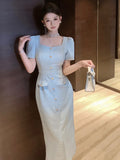 Anokhinaliza High Quality Summer Ladies French Small Fragrant Slim Long Dresses For Women Korean Elegant Fashion Party Dress Vestidos Robes