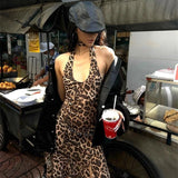 Anokhinaliza Leopard Printed Sexy Woman Dresses Vintage Mini Backless Y2k Dress Short Streetwear Party Female Fashion Hotsweet Chic