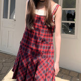 Anokhinaliza Red Plaid Vintage Dresses Woman Sleeveless Korean Fashion Harajuku Preppy Dresses Pleated Short Dress Japanese Style Y2k