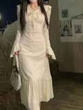 Anokhinaliza 2024 Spring Casual Long Sleeve Fairy Sweet Clothing Women Evening Party Elegant French White Dress One Piece Dress Korean Chic