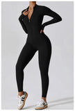 Anokhinaliza European and American zippered nude long sleeved yoga jumpsuit, high-intensity fitness and sports jumpsuit