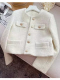 Anokhinaliza - Korean Chic Female Tweed Basic Jacket Coat Women Clothing Runway Style Woolen Outerwear