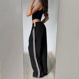 Anokhinaliza Casual Basic Striped Low-waisted Pants Women Lace-up Waist Baggy Straight Sweatpants Retro Chic Fashion Streetwear y2k