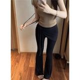 Anokhinaliza High Waist Lace-up Pleated Sexy Slim Wide Leg Pants Women Summer New Korean Solid Color All Match Casual Pants