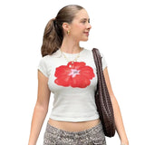 Anokhinaliza Floral Print White Graphic Tees Casual Y2k Going Out Crop Tops Woman 2024 Summer Fashion T Shirt