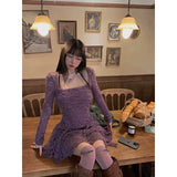 Anokhinaliza Harajuku Gothic Black Lace Dress Women Vintage Y2k Sexy Purple Mini Dress Bodycon Elegant Party Dresses Korean Aesthetic