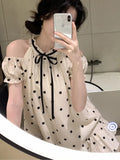 Anokhinaliza Sweet Dot Short Dress Women Summer New Ruffles A-line Bow Kawaii Birthday Party Dress Y2K Casual Korean Chic Vestido Mujer