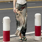 Anokhinaliza y2k Vintage Print Midi Skirts Women Straight Beach French Bohemian Long Skirts Harajuku Holiday Outfits Summer Chic