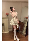 Anokhinaliza 2000s Vintage Japanese Kawaii Suits Lolita 2 Piece Skirt Set Women Even Party Clothing Casual Y2k Crop Top Blouse + Slim Skirts